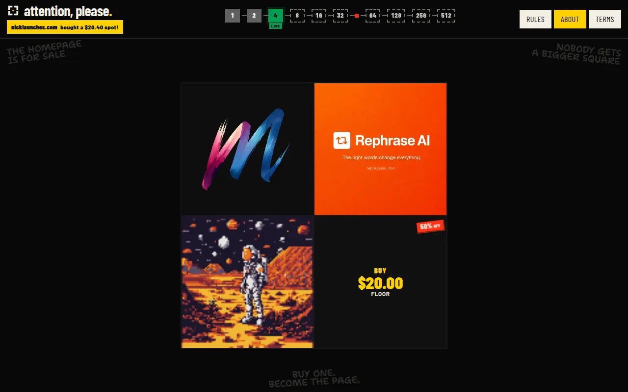 Homepage of attentionplease.lol
