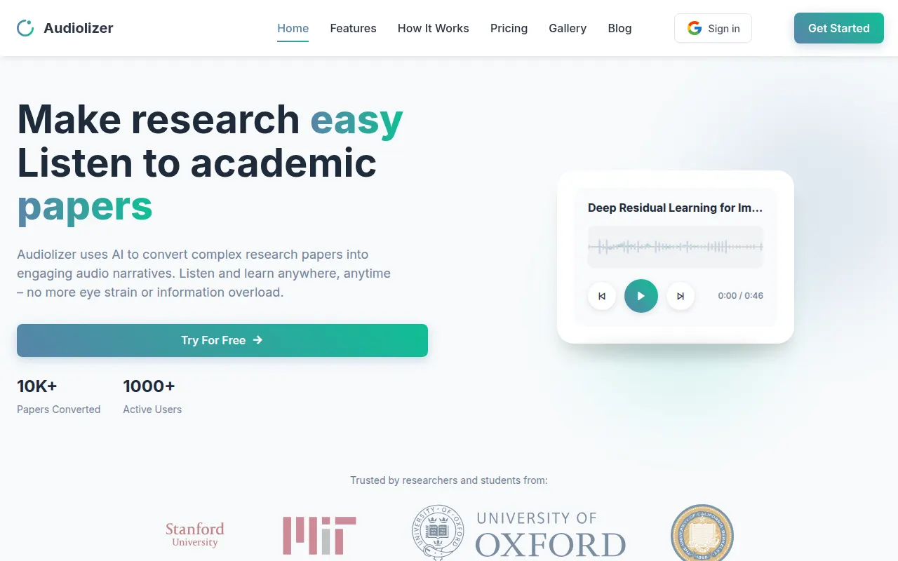 Homepage of audiolizer.cloud