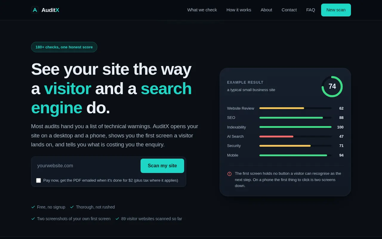 Homepage of auditxseo.com