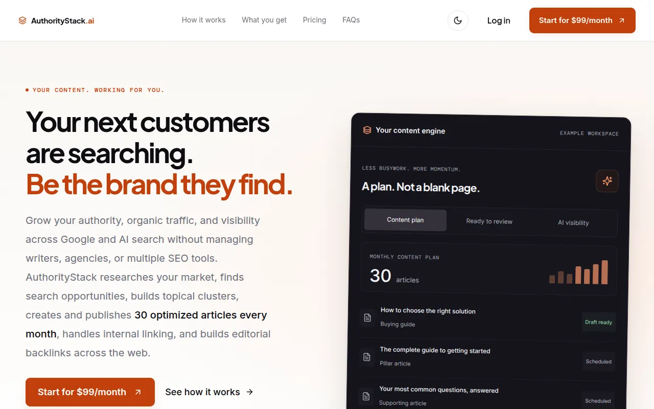 Homepage of authoritystack.ai