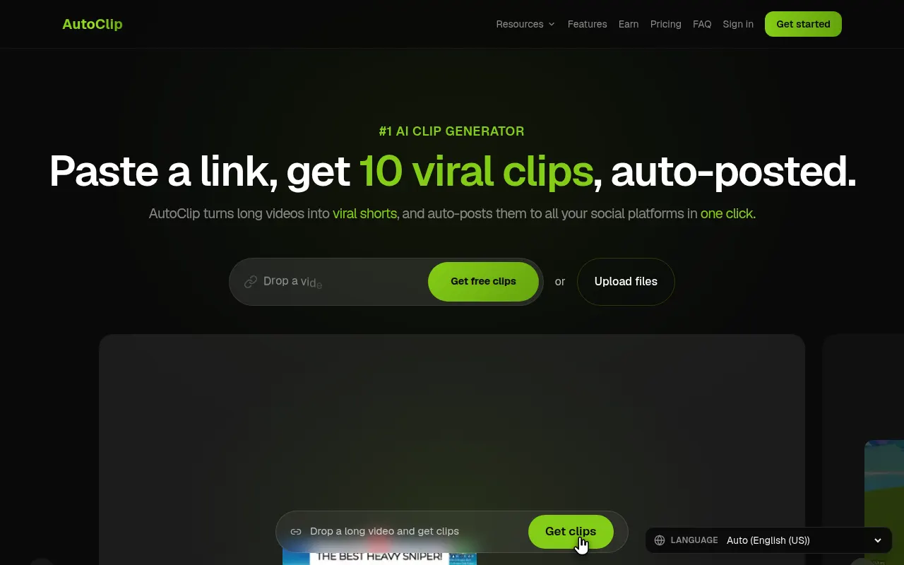 Homepage of autoclip.dev