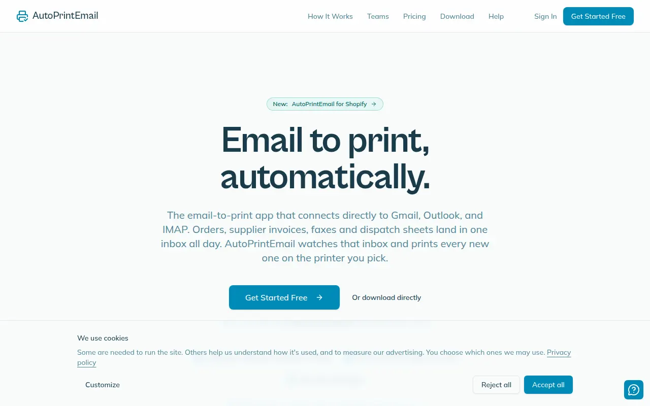 Homepage of autoprint.email