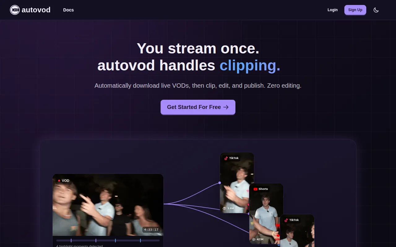 Homepage of autovod.ai