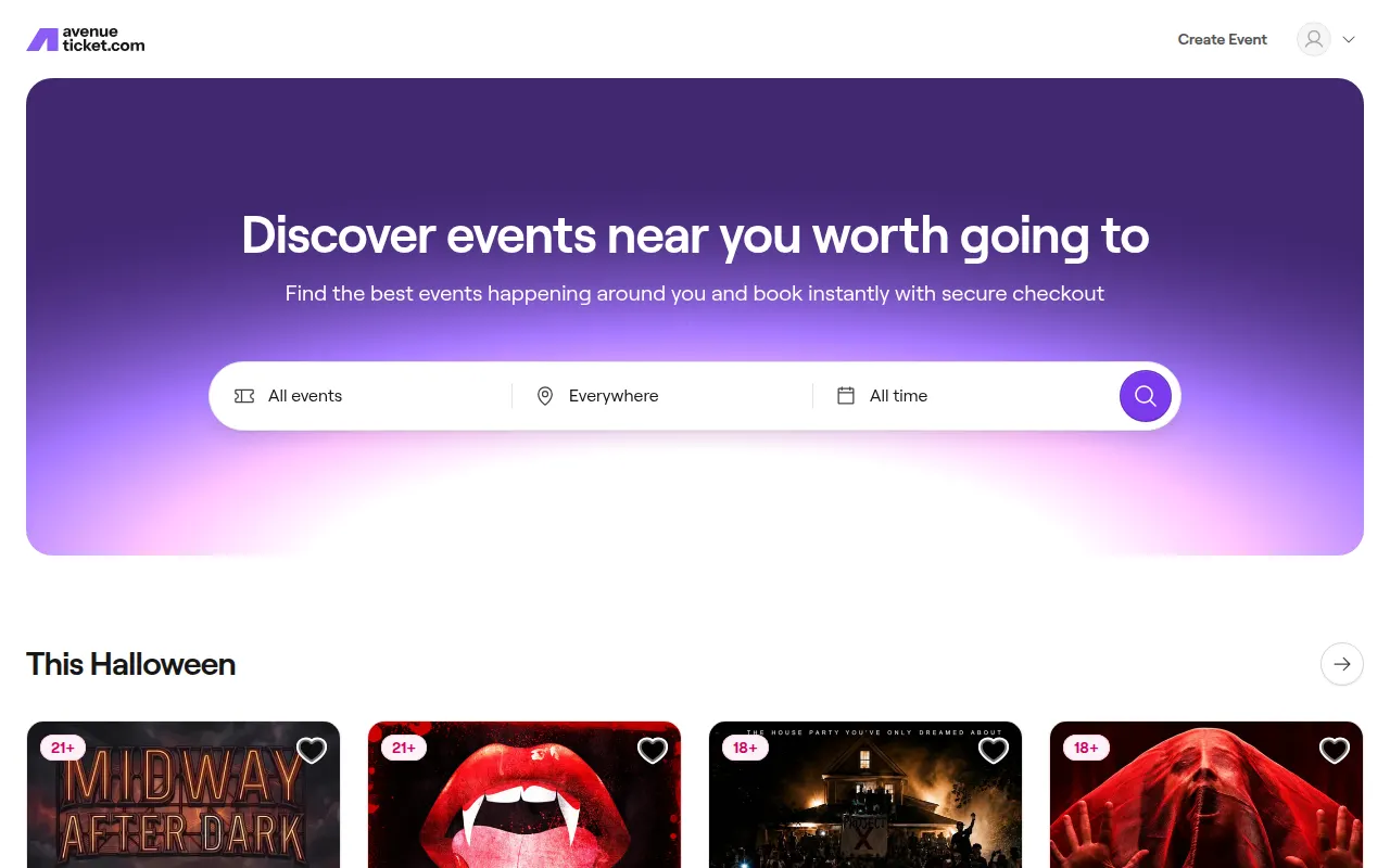 Homepage of avenueticket.com