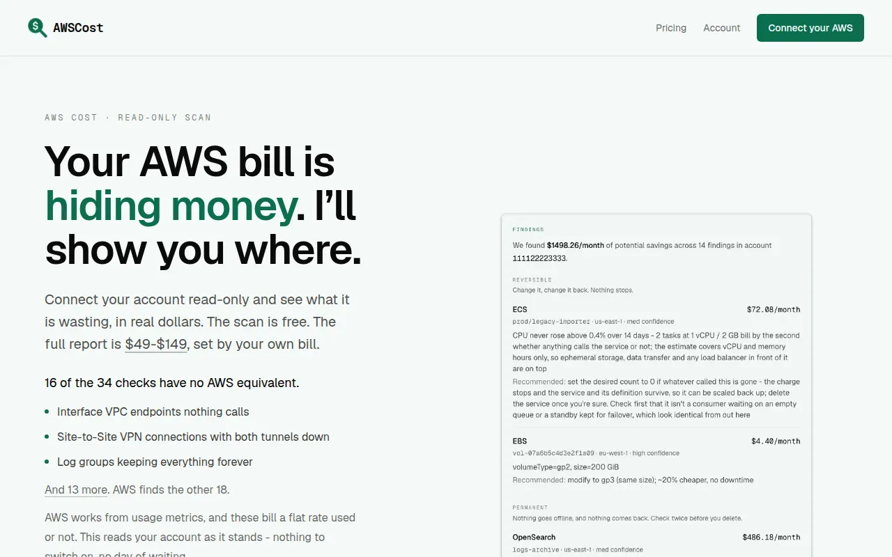 Homepage of awscost.fyi