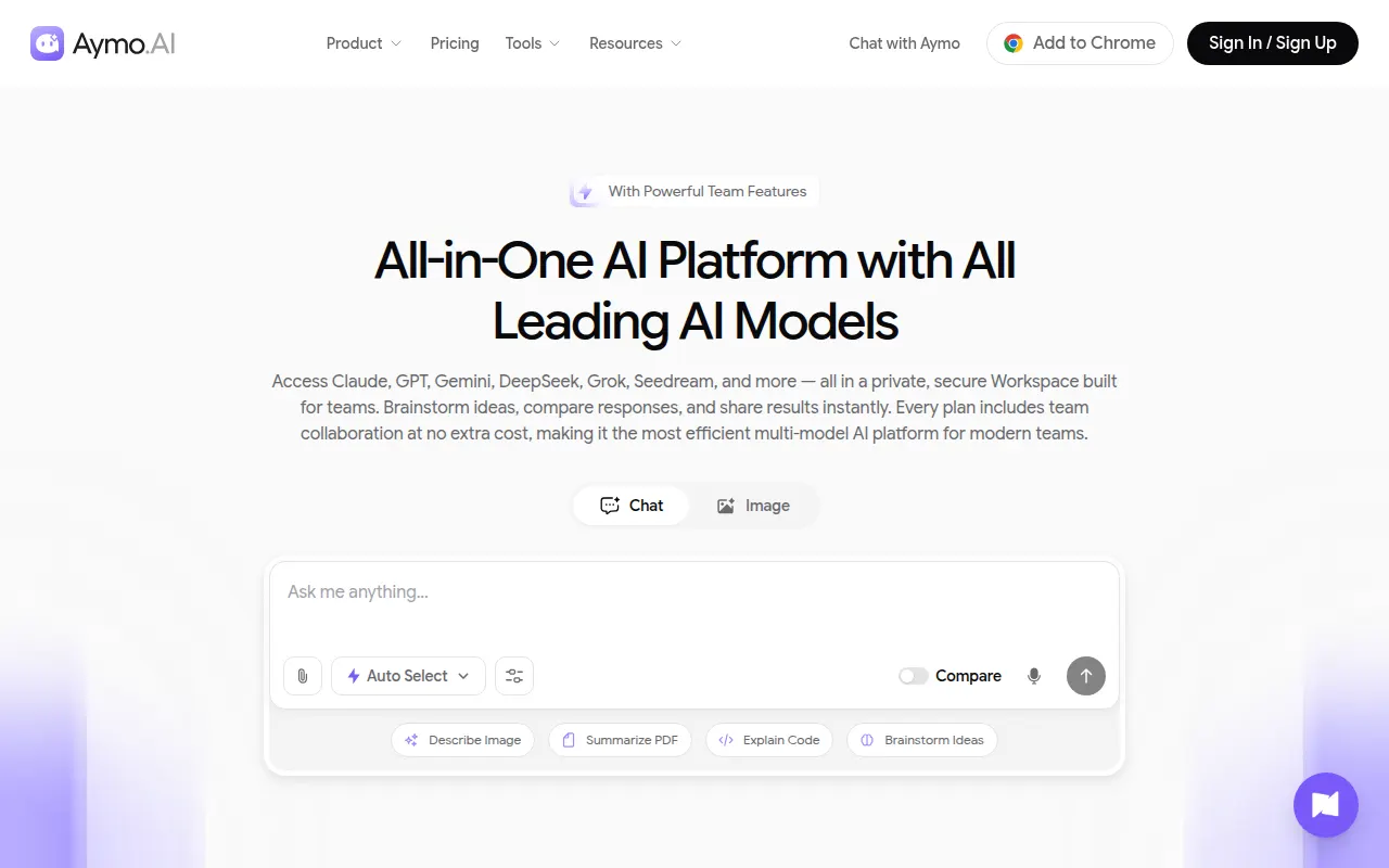Homepage of aymo.ai