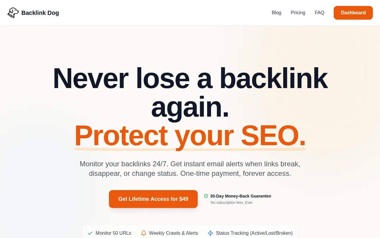 Homepage of backlinkdog.com
