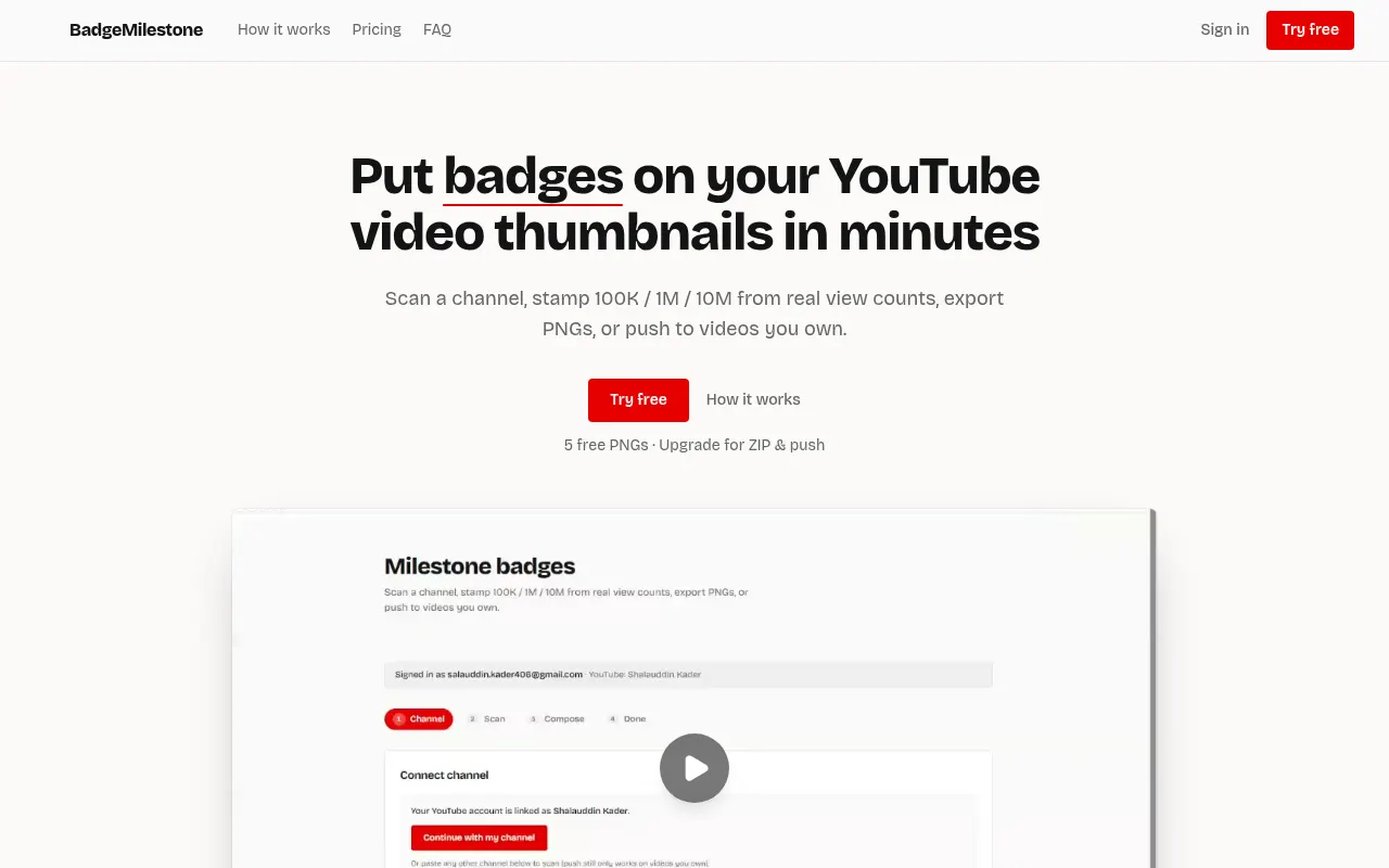 Homepage of badgemilestone.app