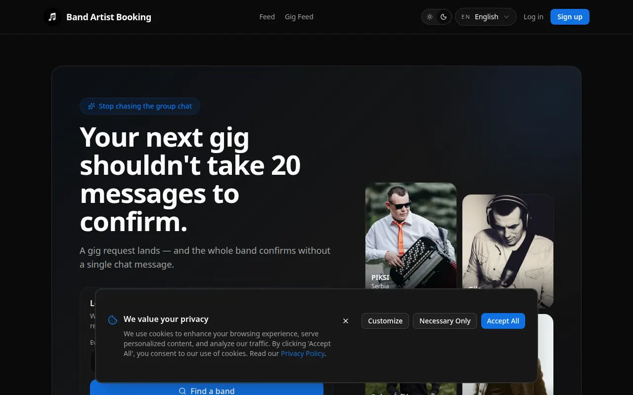 Homepage of bandartistbooking.com