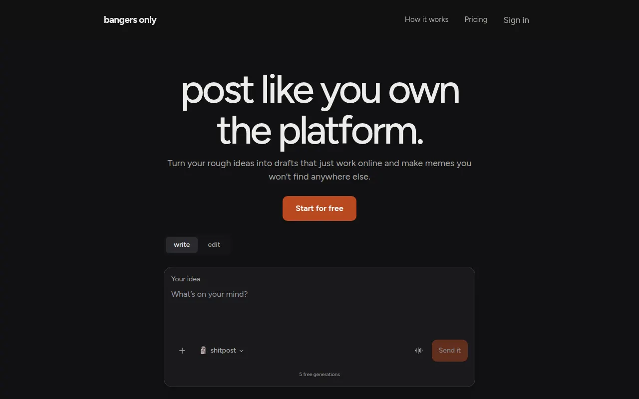 Homepage of bangersonly.xyz
