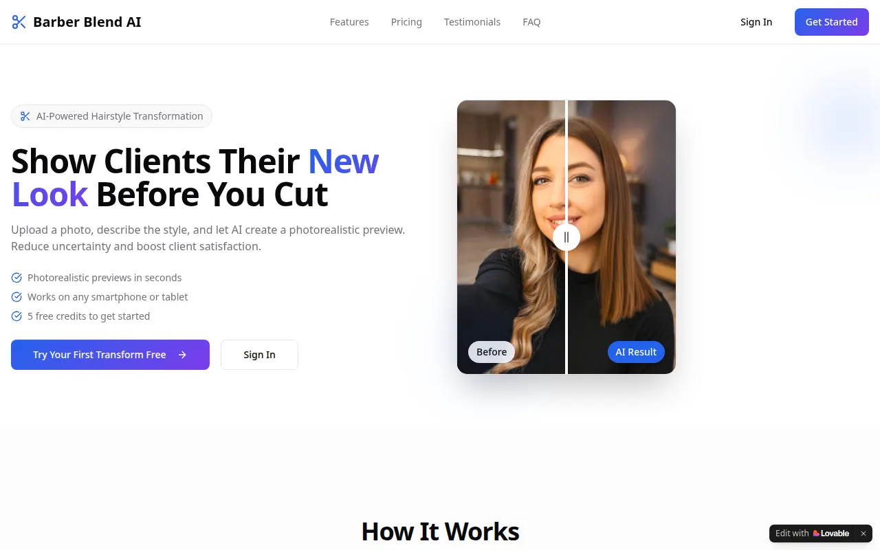 Homepage of barberblendai.com