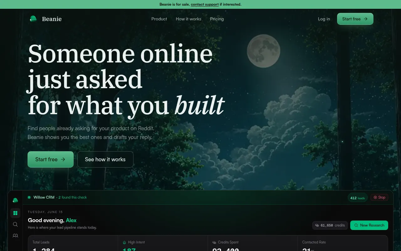 Homepage of beanie-ai.co