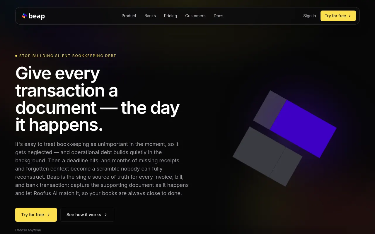Homepage of beap.app