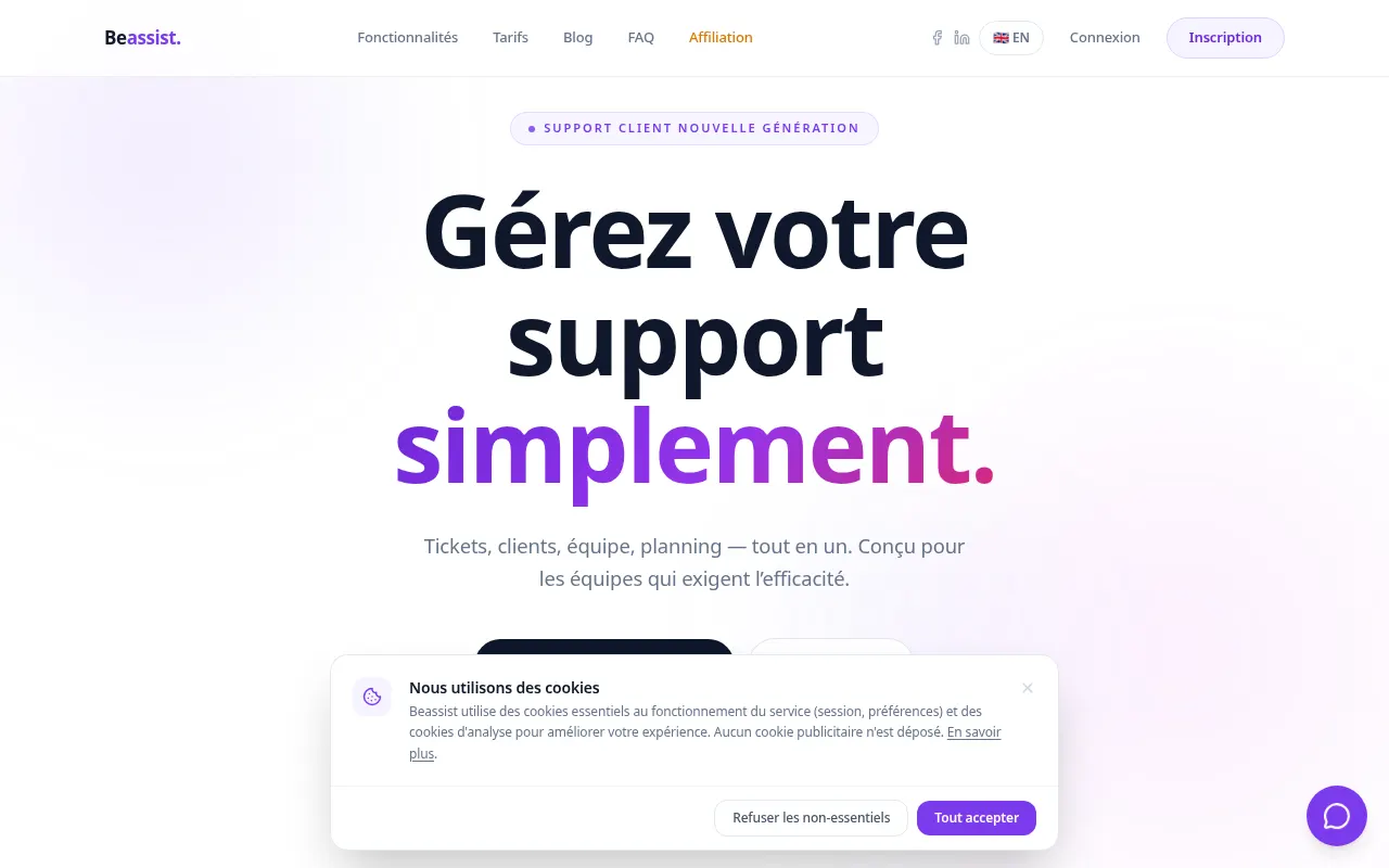 Homepage of beassistwebapp.fr
