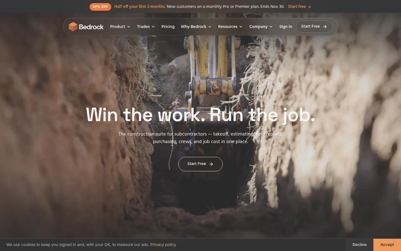 Homepage of bedrockestimating.com