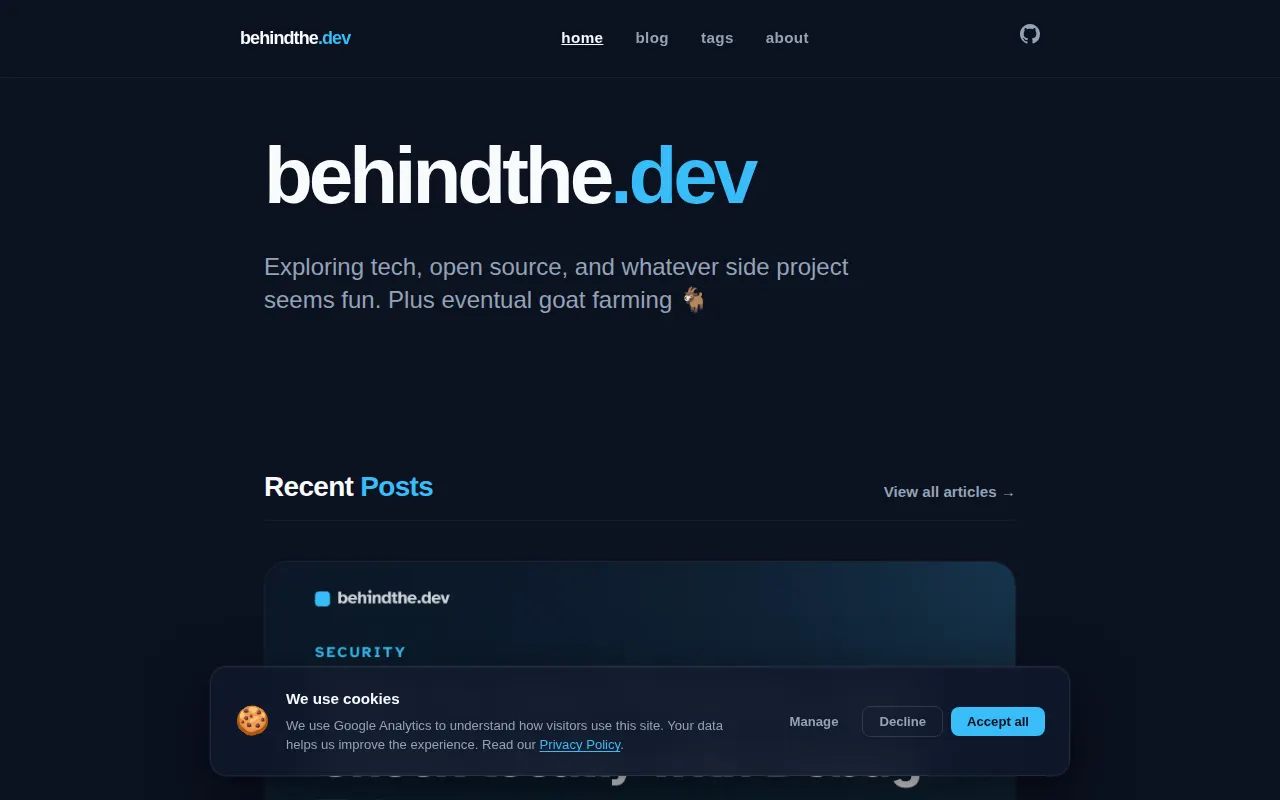Homepage of behindthe.dev