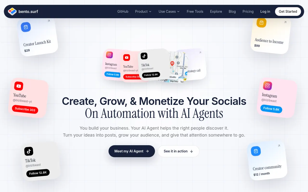 Homepage of bento.surf