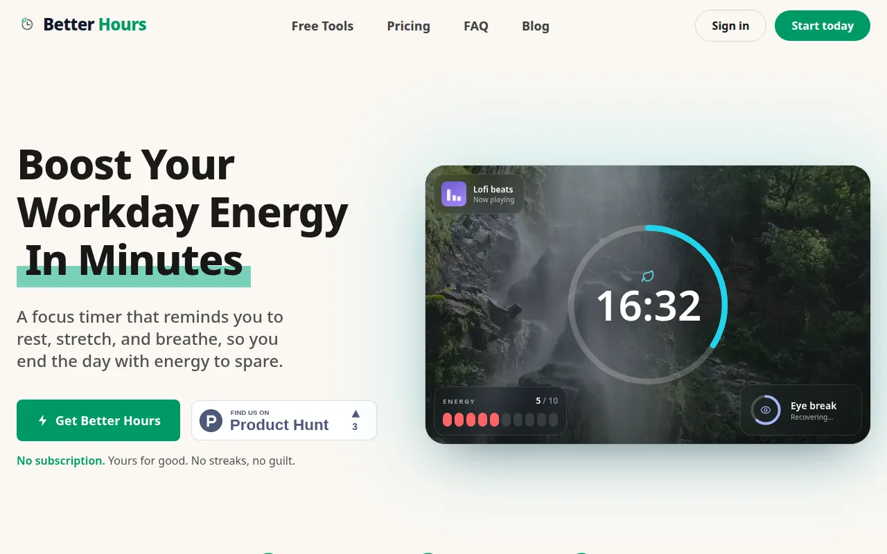 Homepage of betterhours.live