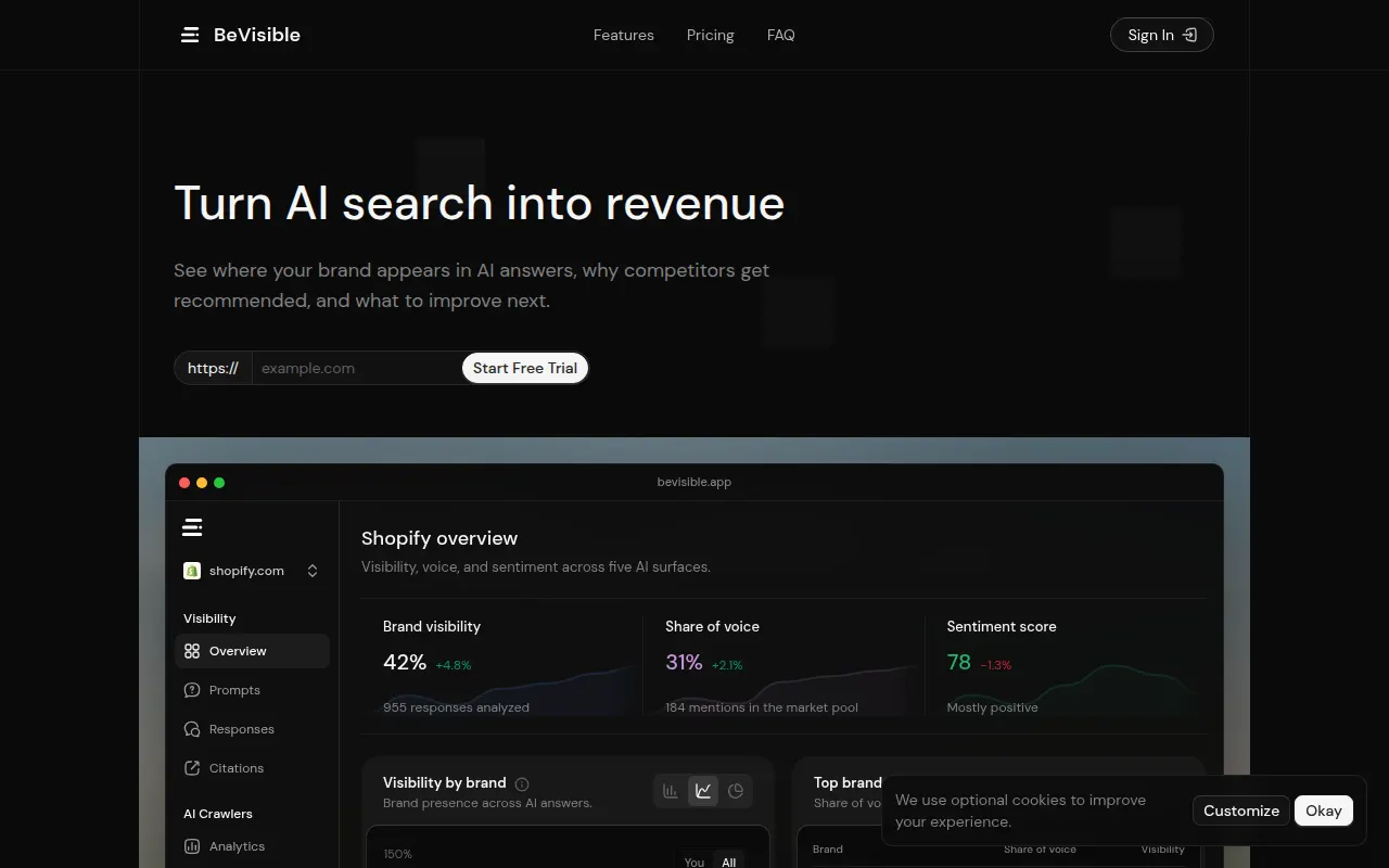 Homepage of bevisible.app