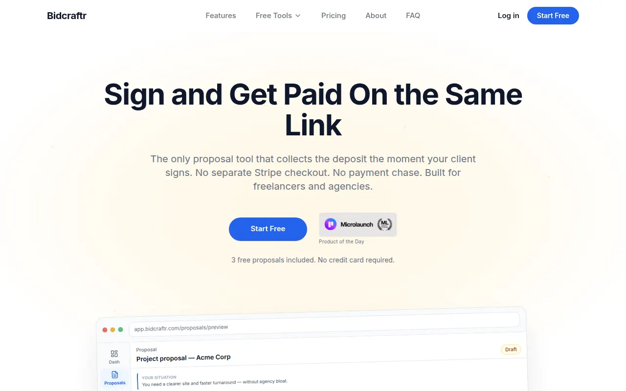 Homepage of bidcraftr.com