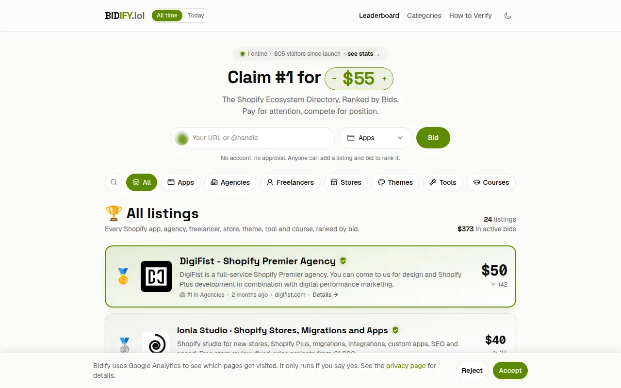 Homepage of bidify.lol