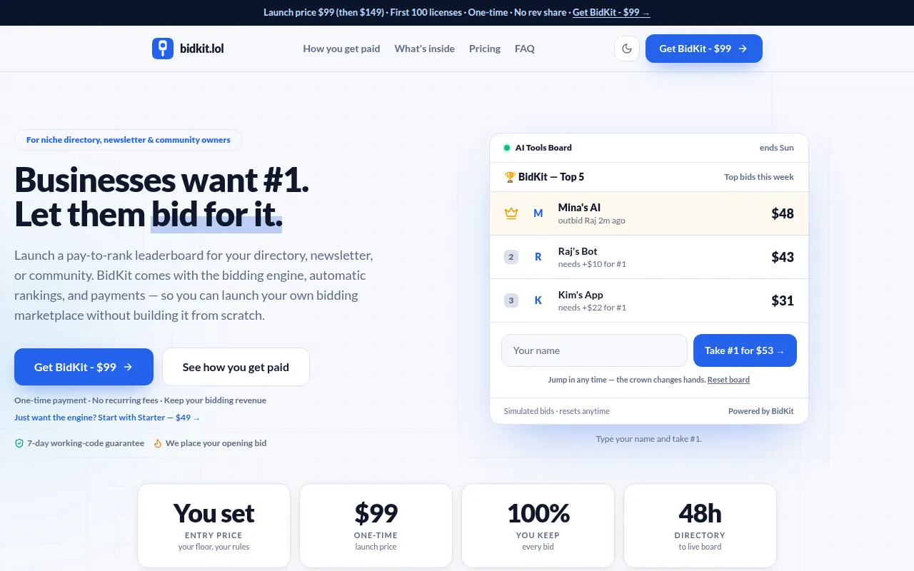 Homepage of bidkit.lol