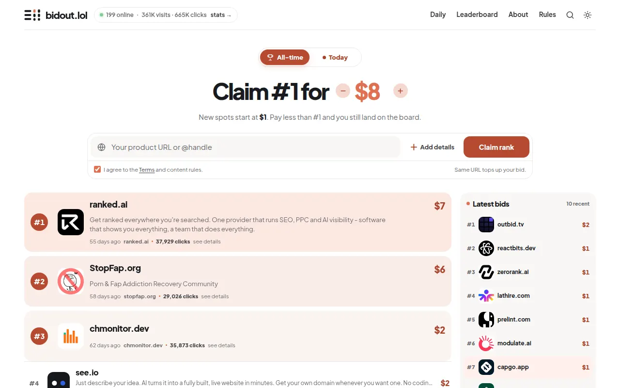 Homepage of bidout.lol