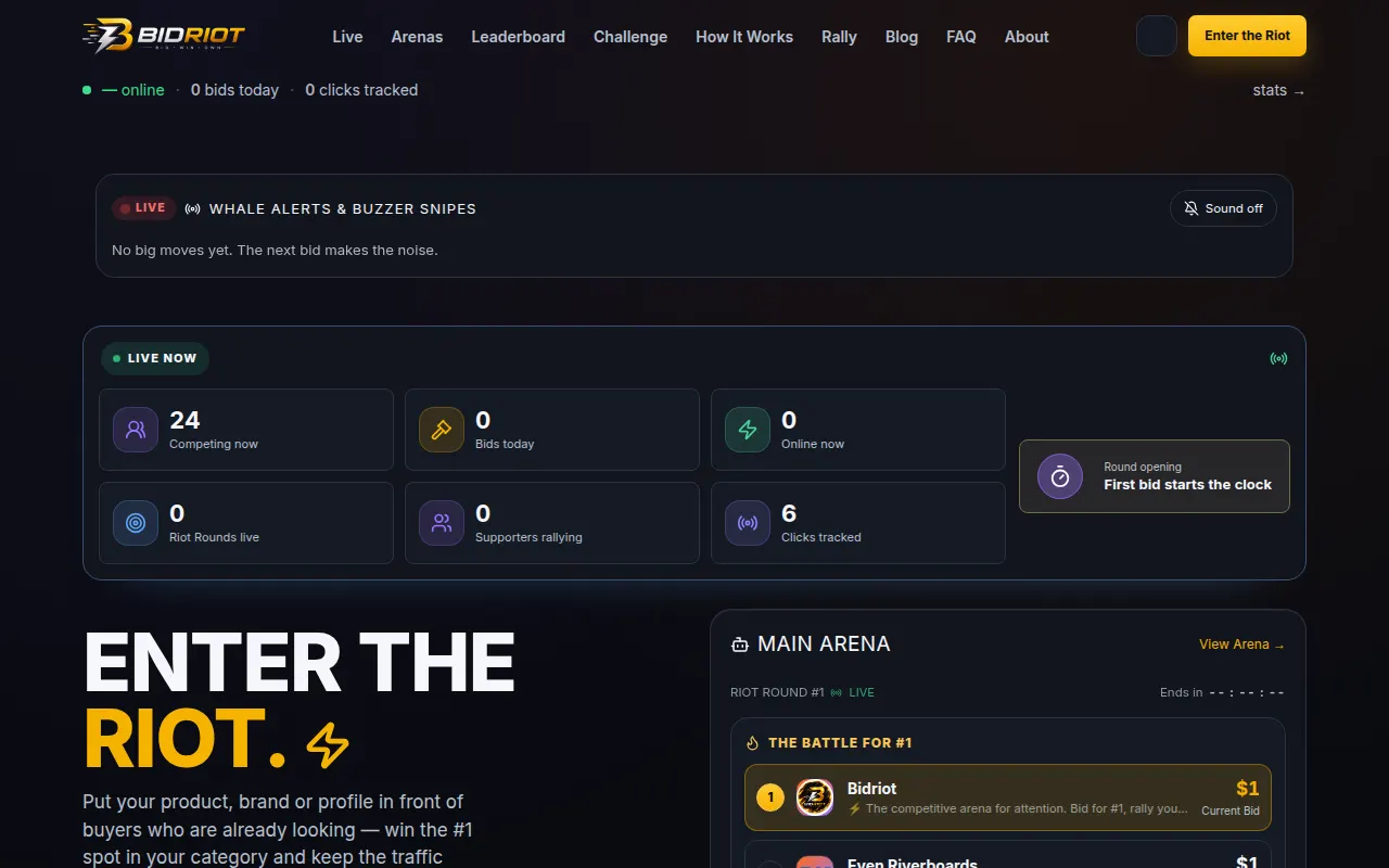 Homepage of bidriot.lol