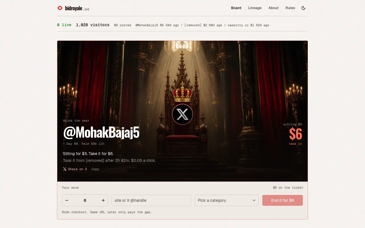 Homepage of bidroyale.lol