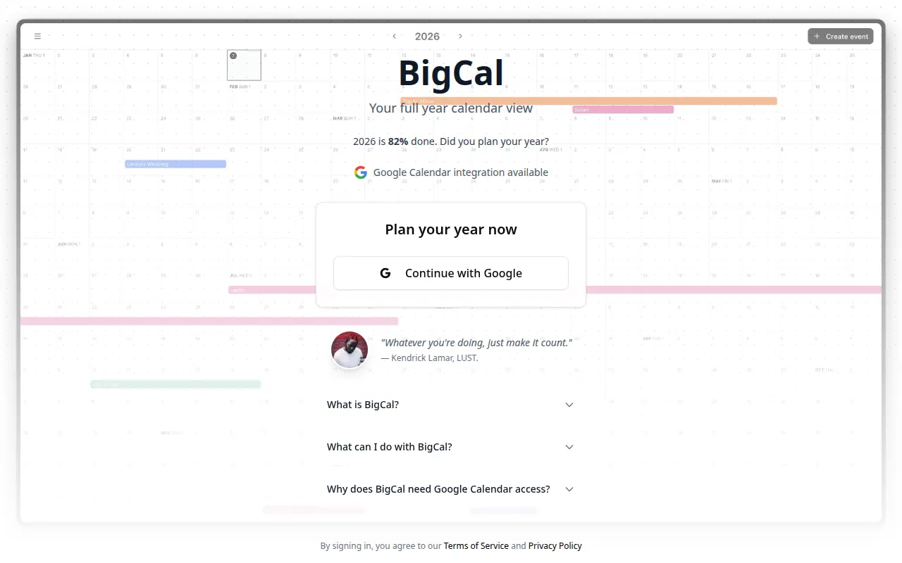 Homepage of bigcal.co