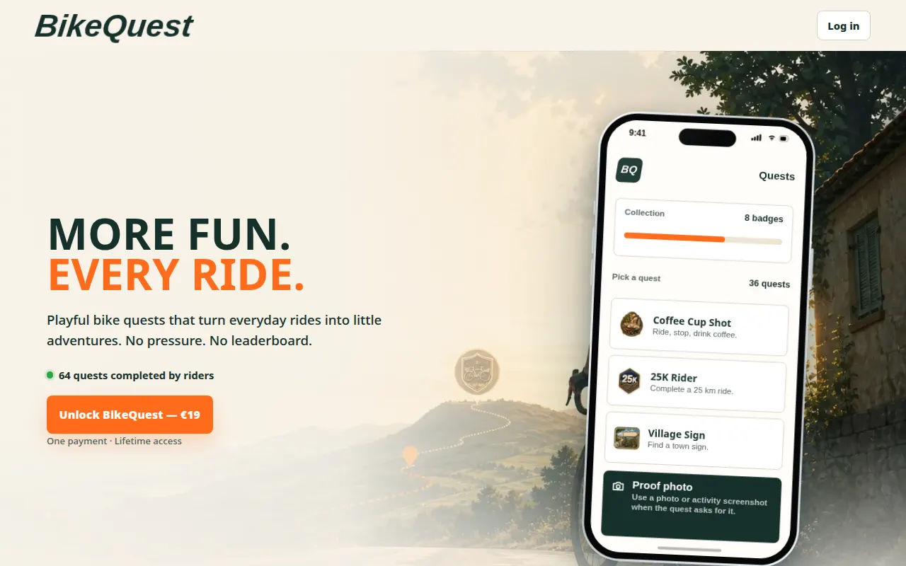 Homepage of bikequest.app