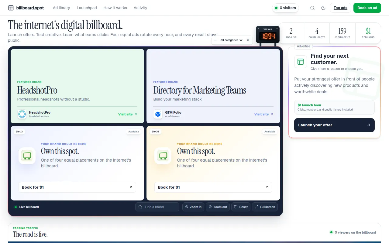 Homepage of billboard.spot