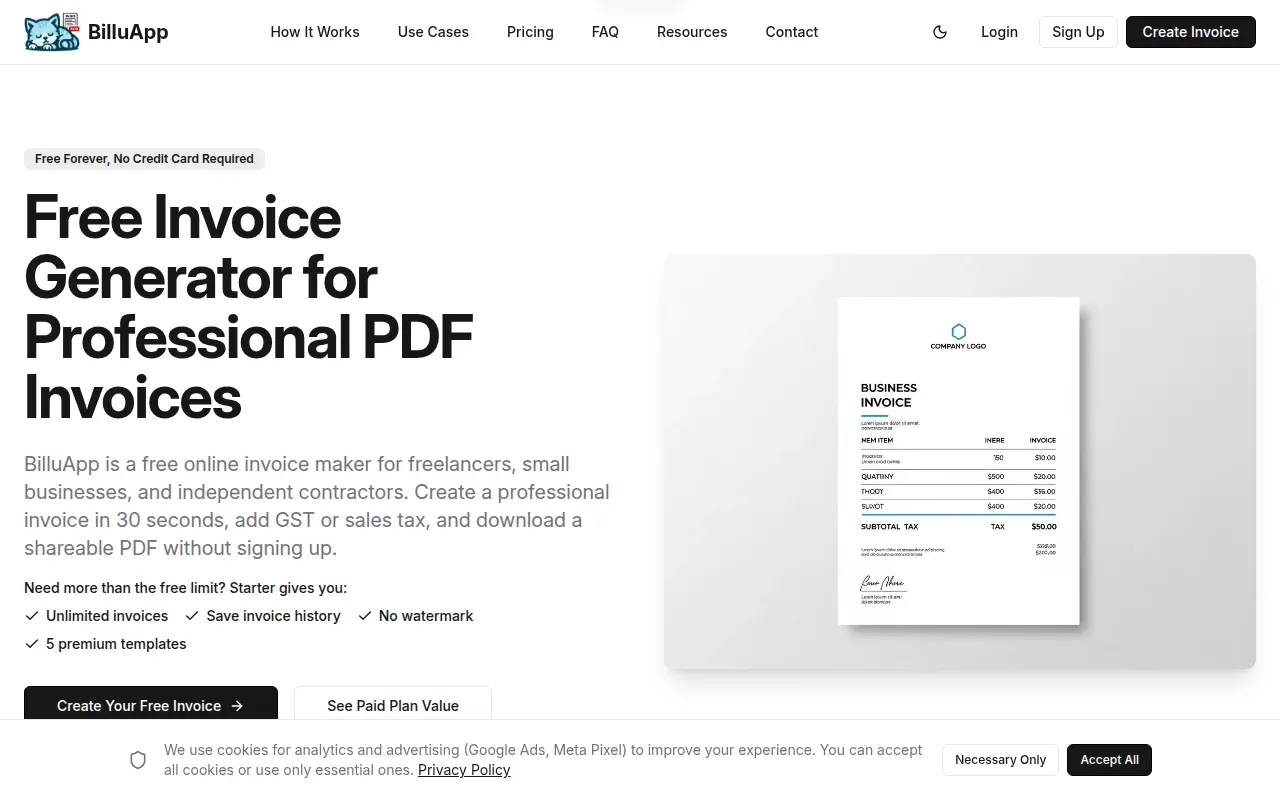 Homepage of billuapp.com
