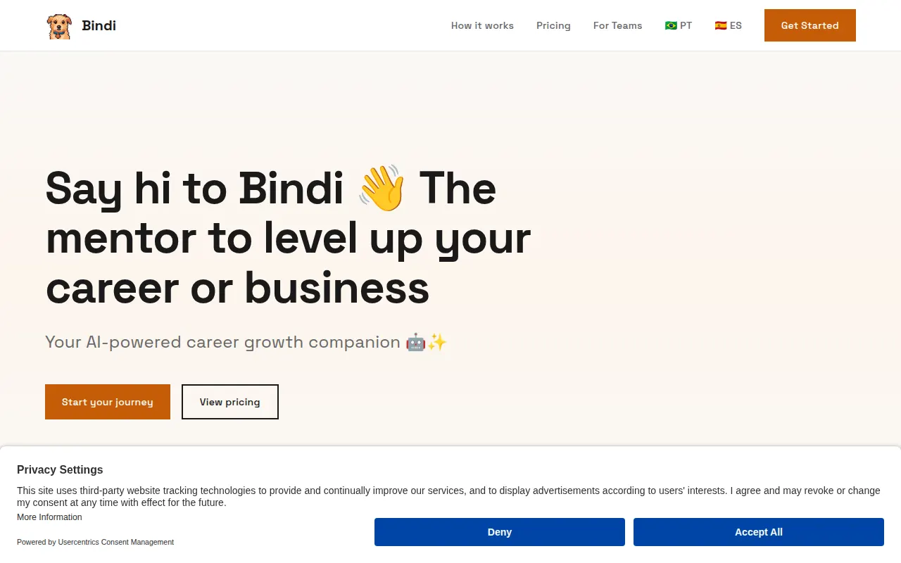 Homepage of bindi.coach