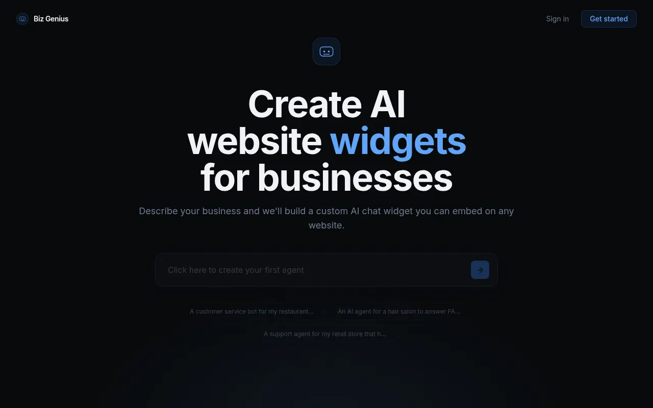 Homepage of bizgenius.app