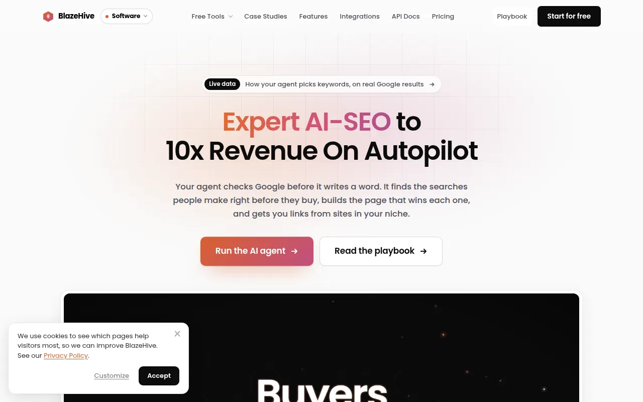 Homepage of blazehive.io