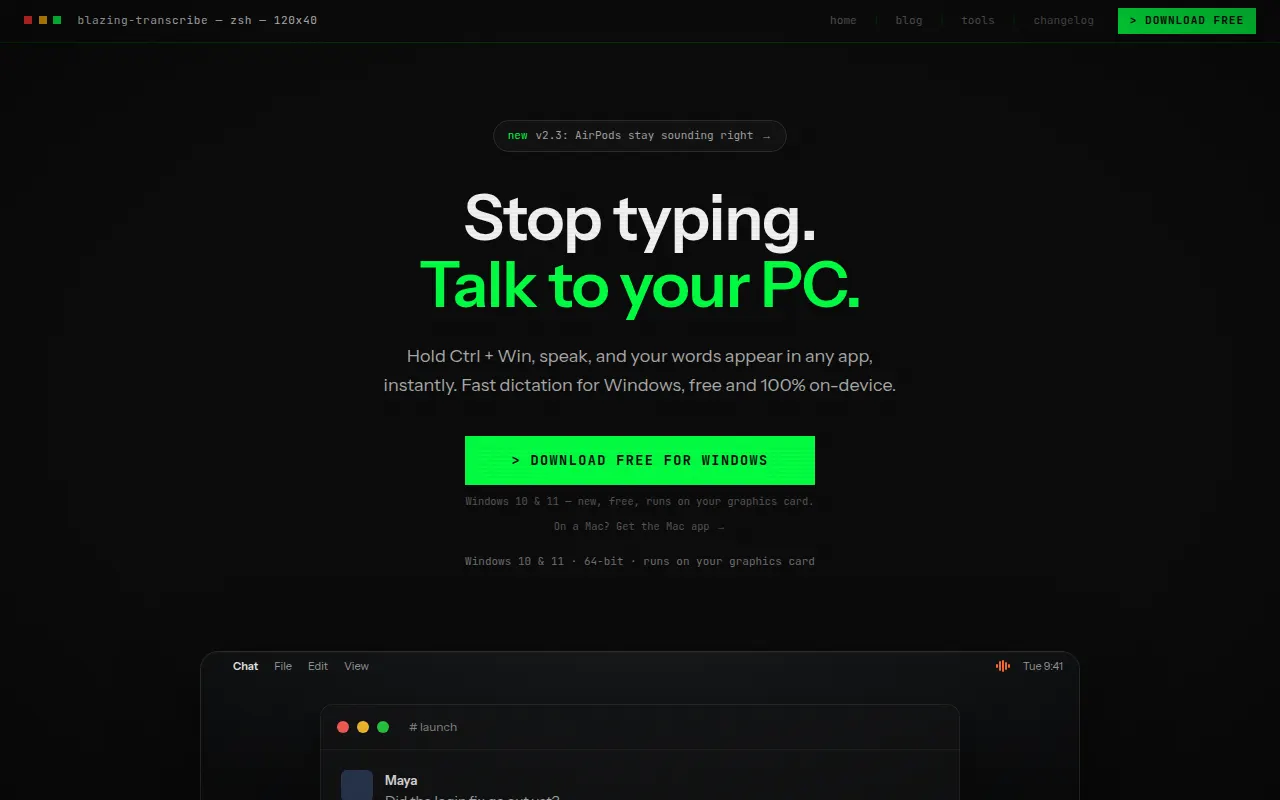 Homepage of blazingfasttranscription.com