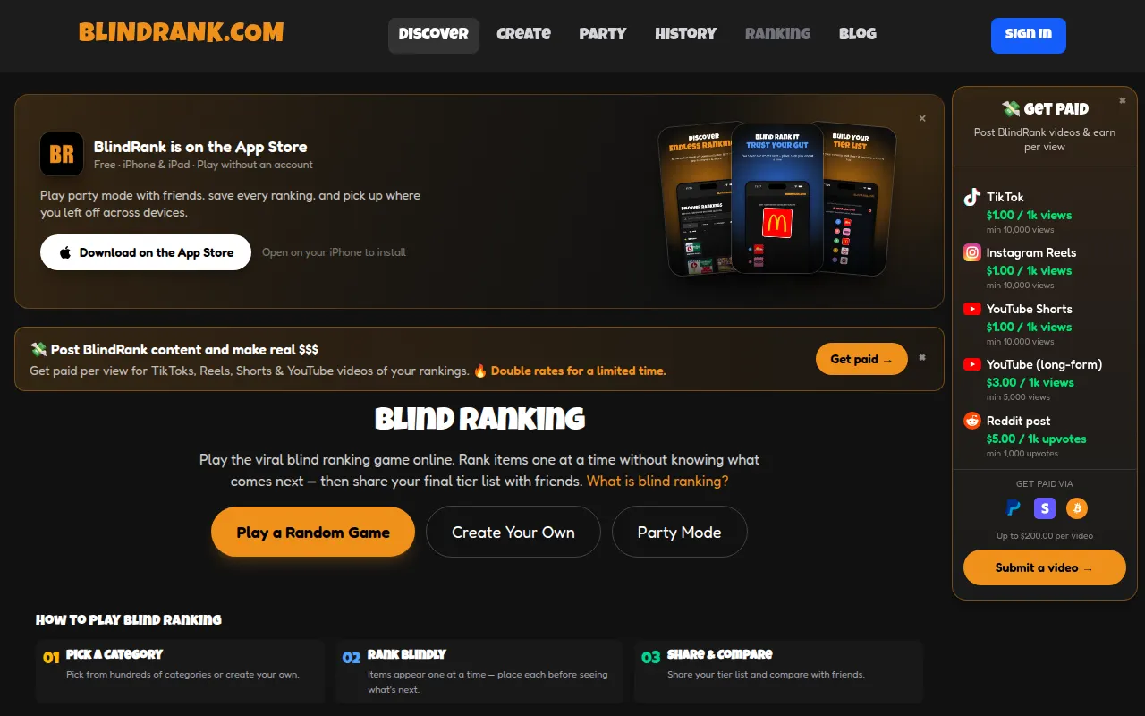 Homepage of blindrank.com