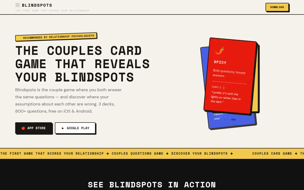 Homepage of blindspotsgame.com