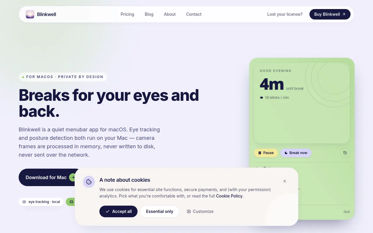 Homepage of blinkwell.app