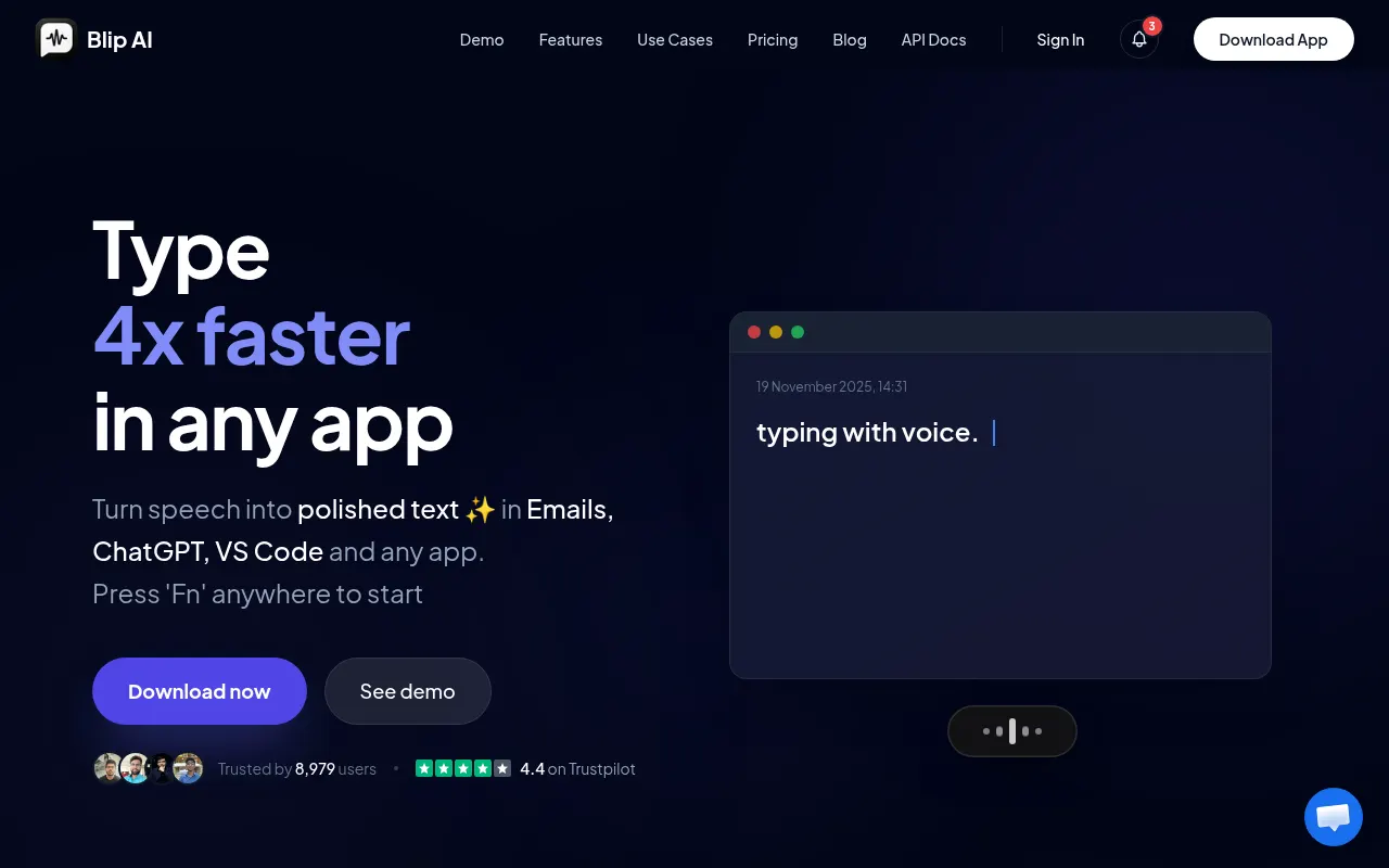 Homepage of blipai.app