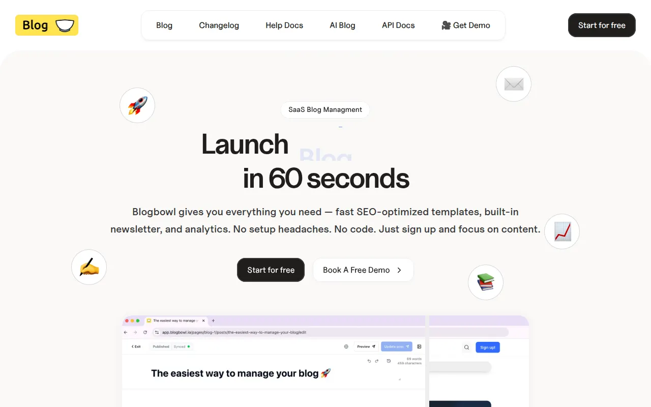 Homepage of blogbowl.io