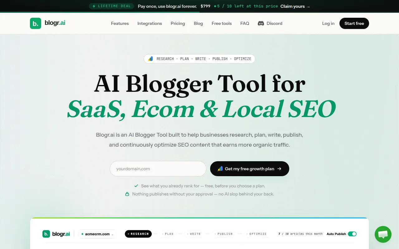 Homepage of blogr.ai