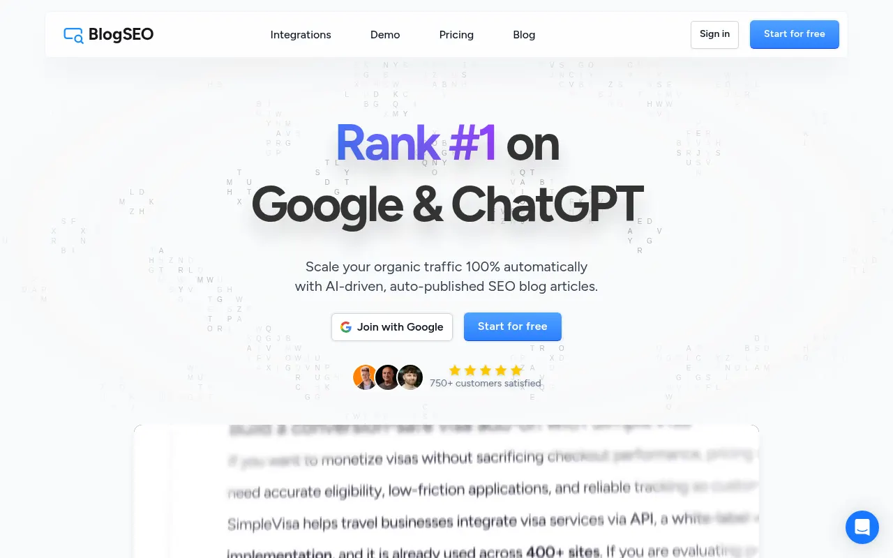 Homepage of blogseo.io