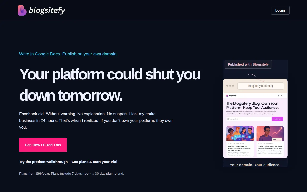 Homepage of blogsitefy.com