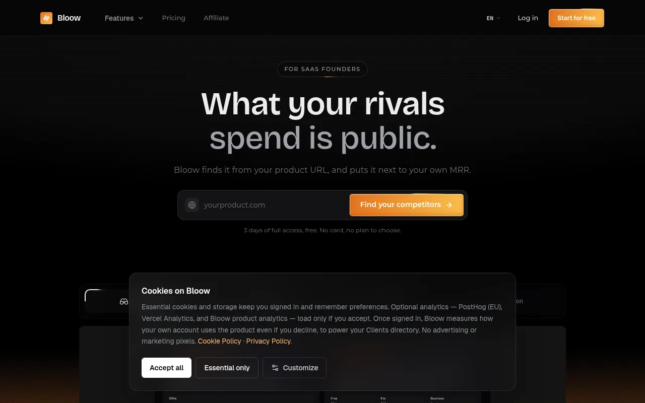 Homepage of bloow.app