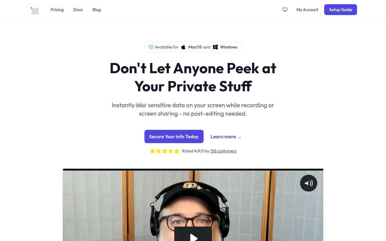 Homepage of blurscreen.app