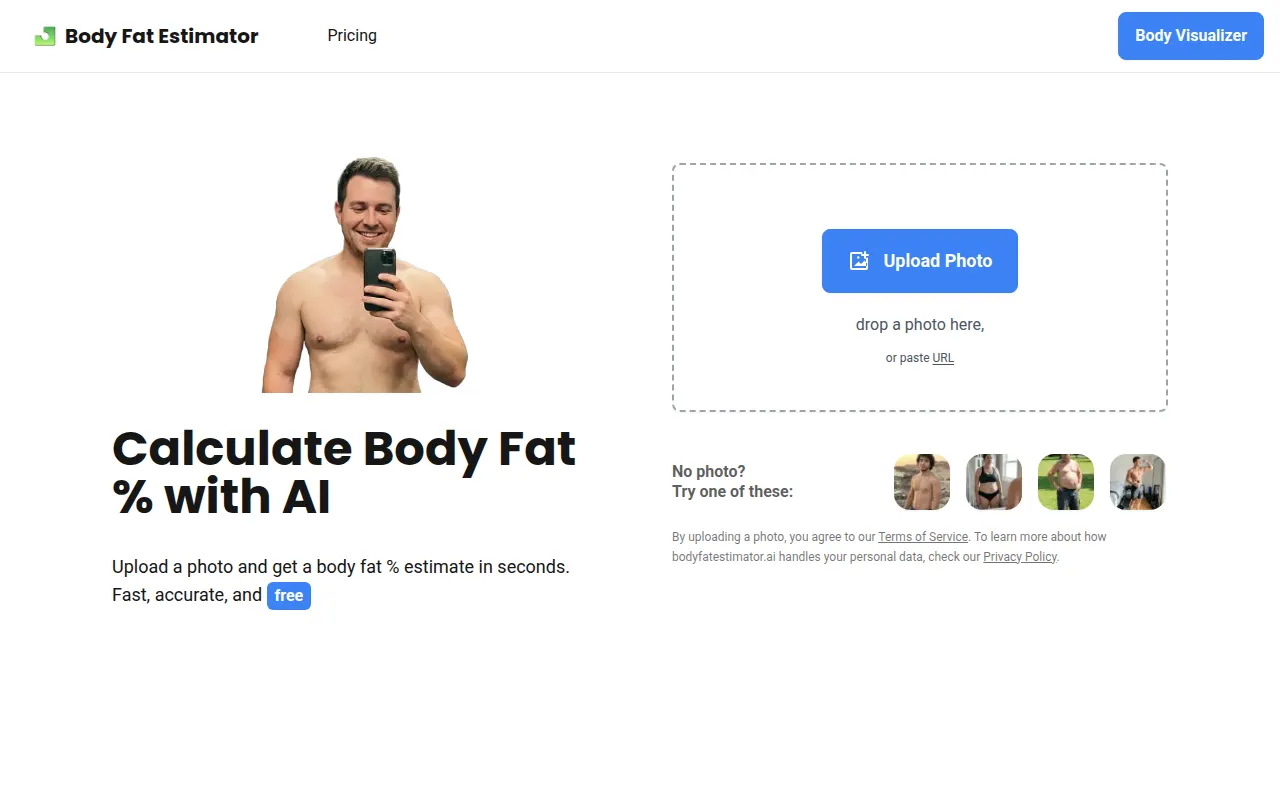 Homepage of bodyfatestimator.ai
