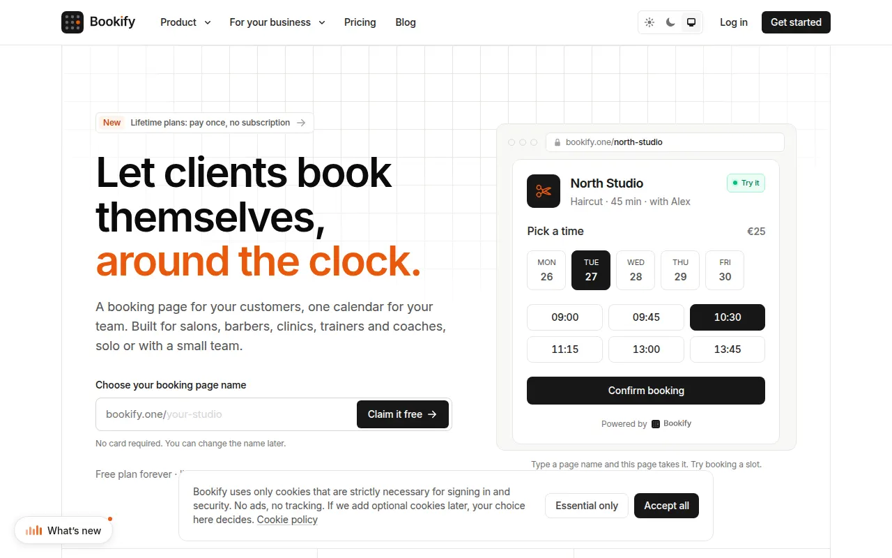 Homepage of bookify.one