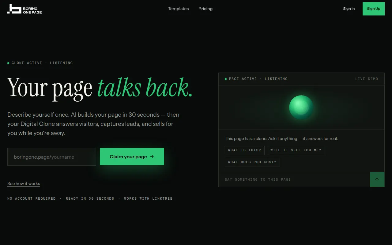 Homepage of boringone.page